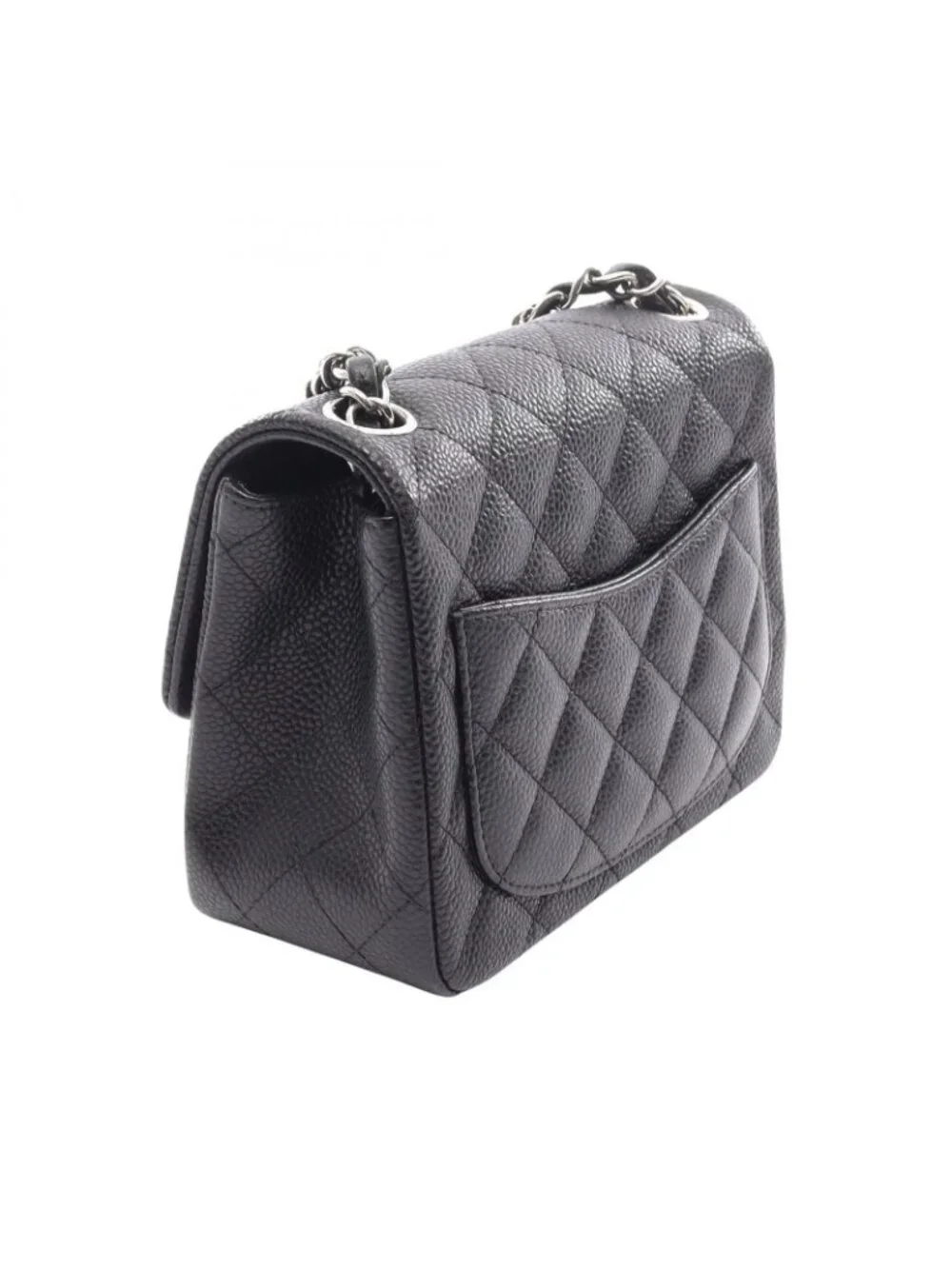 Chanel Shoulder Bag Mini Quilted Black Caviar Leather Chain